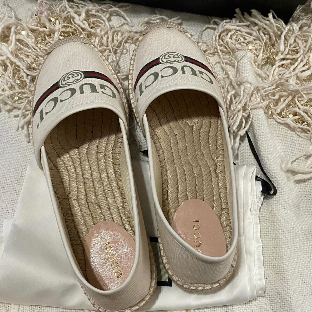 Gucci Logo Canvas Espadrilles Off-White EU 39.5 NEW - Picture 7 of 13